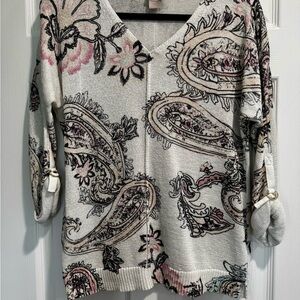 Chico's Floral Paisley V-Neck Sweater